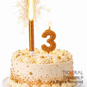SET BENGALA Y VELA NUMERAL NUMERO 3 CON GIBRE ORO